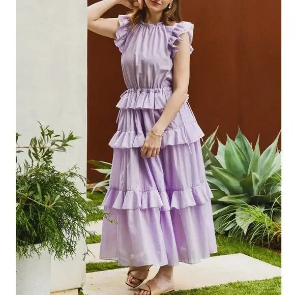 Katharine Kidd Lavender Ruffle Maxi Dress Size Small - Picture 2 of 10